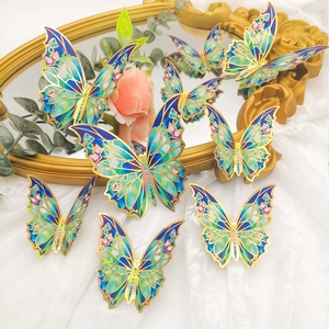 3D laser gradient butterfly wall stickers with gold edges for DIY home decor