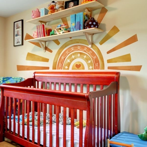 Warm sun and rainbow wall sticker with heart detail for baby nursery room decor