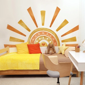 Bohemian large semicircle sun wall sticker with warm heart and star patterns for bedroom