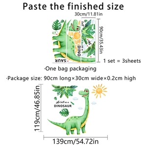 Cartoon dinosaur wall sticker set with sun and leaves for kids room nursery decor