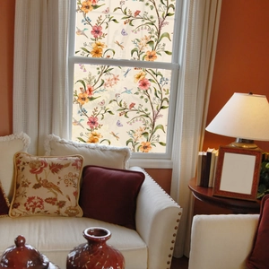 Floral Bird Frosted PVC Window Privacy Film Decorative Glass Sticker Static Cling Waterproof For Home Bathroom Bedroom