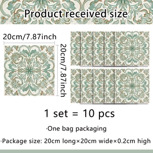 French retro style 20x20cm waterproof mandala wall tile stickers 10pcs set cyan