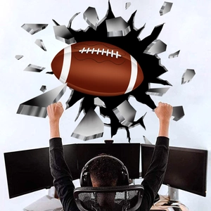 Sticker mural 3D ballon de football perçant le mur pour décor de chambre d'enfant