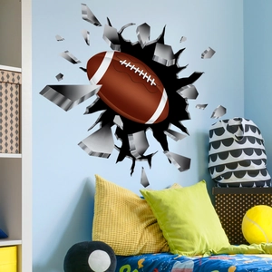 Sticker mural 3D football brisant le mur pour décoration de chambre d'enfant réaliste