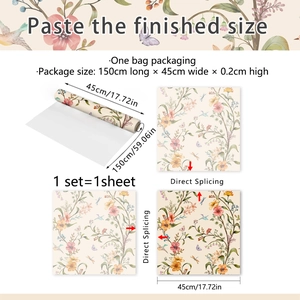 Floral vine static glass film and wall sticker roll with birds for home window decor