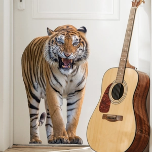 3D realistic tiger wall decal sticker for living room with vivid roaring animal pattern