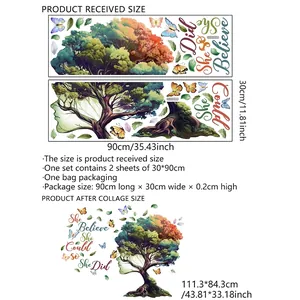 Colorful wall decal featuring a creative anthropomorphic tree with motivational quotes