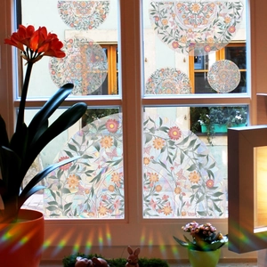 Rainbow prism mandala window film floral static cling stickers for home glass decor