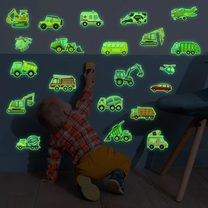 Glow in the dark cartoon construction vehicle wall decals for kids bedroom decor