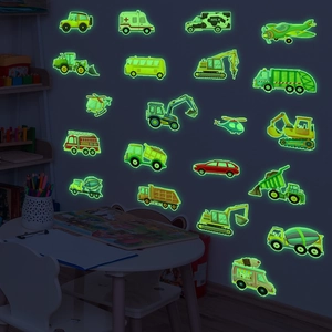 Luminous glow-in-the-dark construction vehicle wall stickers for kids room decoration