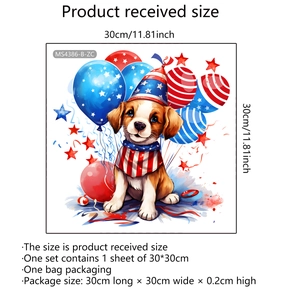 Cartoon patriotic puppy wall sticker with American flag stars and balloons for home decor