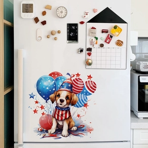 Detail of Independence Day puppy wall sticker with stars and balloons on white fridge