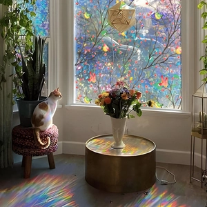 Rainbow Static Cling Window Film Birds And Flowers Privacy Glass Sticker Decorative Sun Catcher Film For Home Window