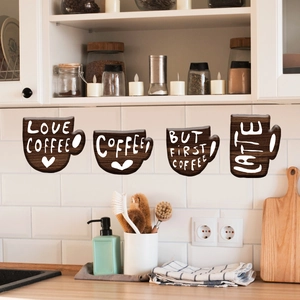 4er-Set rustikale Holz-Wanddeko für Kaffee-Liebhaber mit Love Coffee und Latte Schrift