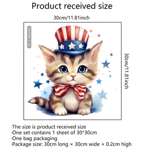 Detailed view of 30x30cm wall sticker featuring a cartoon cat in Independence Day hat