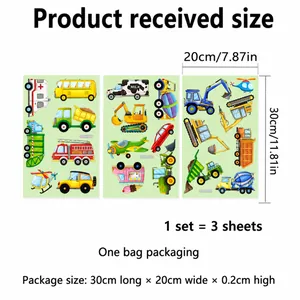 Glow-in-the-dark cartoon construction vehicles wall stickers set of 3 sheets for kids