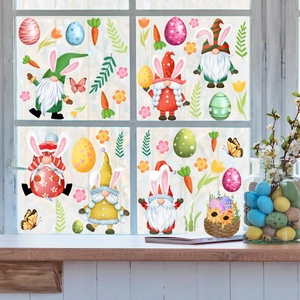 Easter gnome and colorful eggs double-sided static window clings for home holiday decor