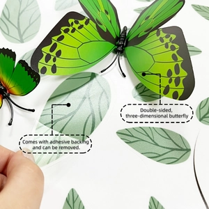 Detailed view of 3D green double-layer butterfly wall stickers with self-adhesive backing