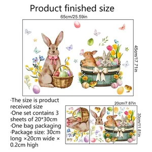 Easter bunny and colorful eggs static window stickers with full size specifications