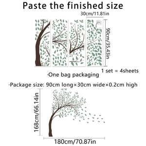 Green leaf tree and butterflies wall sticker set for living room decor 168x180cm