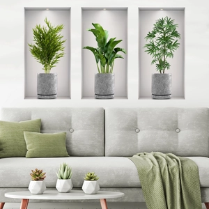 3D Potted Green Plants Wall Stickers PVC Self Adhesive Niche Style Fake Window Home Decor Decals