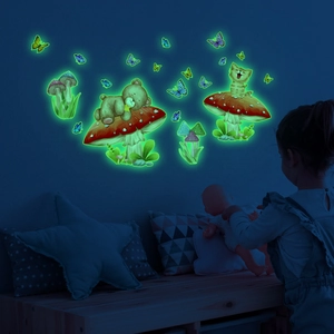 Luminous wall stickers with cartoon bears, mushrooms and butterflies for room decoration