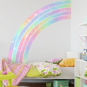 Large colorful rainbow wall sticker for nursery decor with shimmering stars detail