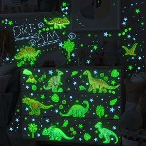 Leuchtende Dinosaurier Wandtattoo Kinderzimmer mit fluoreszierenden Sternen Set