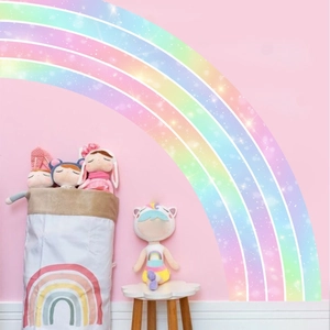 Large sparkling rainbow wall stickers for girl bedroom decor with stars and clouds
