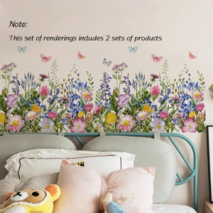 Floral butterfly wall stickers with watercolor flowers for living room and bedroom decor