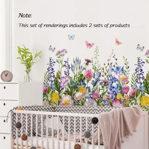 Floral butterfly wall stickers for living room decor featuring lavender and wildflowers