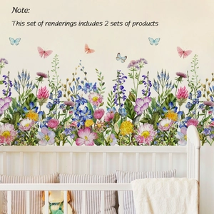 Floral butterfly wall stickers for baby room decor featuring colorful wild flowers