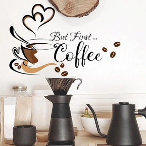 But First Coffee Wandtattoo Set mit Kaffeetasse und Herz für moderne Cafè Dekoration