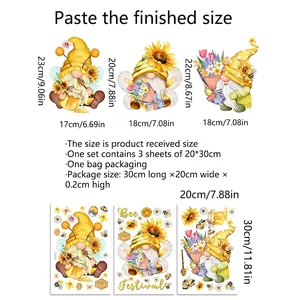 Sunflower gnome window clings set with bee and flower designs 20x30cm size guide
