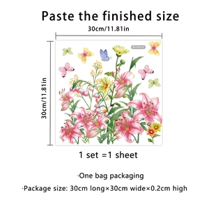 Detailed size specification for pink lily floral butterfly wall sticker 30x30cm