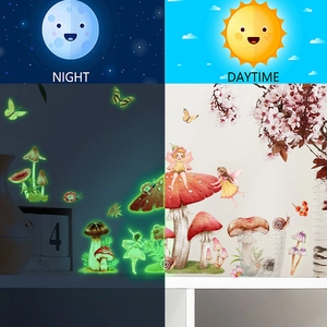 Glow In The Dark Wall Stickers Luminous Mushroom Fairy Butterfly Decals PVC Fluorescent Adhesive For Kids Room Nursery Decor