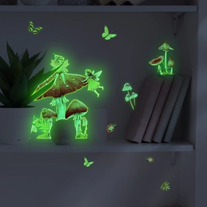 Glow-in-the-dark mushroom fairy wall stickers for children's room home decoration