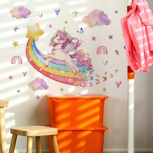 Luminous unicorn and rainbow wall stickers set for children's room interior decoration