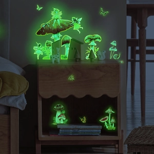 Luminous mushroom forest fairy wall stickers for bedroom with glowing green effect