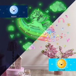 Luminous Unicorn Rainbow Wall Stickers PVC Glow In The Dark Cartoon Nursery Decor Butterfly Star Cloud For Kids Room