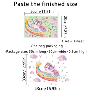 Luminous unicorn wall stickers with rainbow and stars for kids room decor