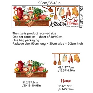 Kitchen wall decals set with garden plants and cookware, size 90x30cm, home decor