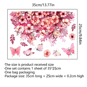 Stickers muraux autocollants avec fleurs roses et papillons pour salle de bain, 35x25cm