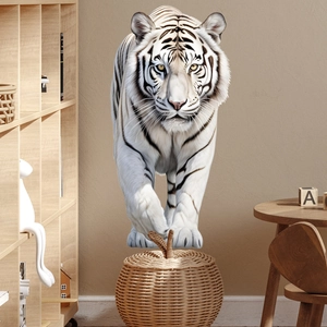 Detailed realistic white tiger wall sticker decoration for living room and bedroom