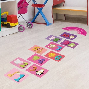 Adesivi per pavimenti campana con animali per bambini con arcobaleno e numeri da 1 a 10