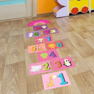 Adesivi per pavimenti a campana colorati con numeri e animali per bambini