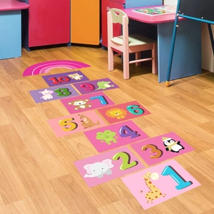 Adesivi Per Pavimento Campana PVC Cartone Animato Animale Arcobaleno Numero Gioco Decalcomanie Per Stanza Dei Bambini