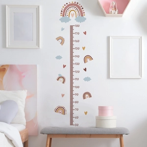 Rainbow and heart children height growth chart wall decal with 50-180cm scale