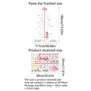 Detailed scale dimensions of girl with umbrella height wall sticker for kids bedroom