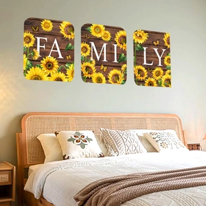 Sunflower Family Letter Wall Stickers Butterfly Wood Grain Texture PVC Home Decor Mural Decals For Living Room